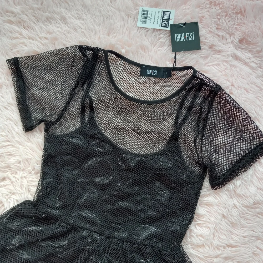 😵Fishnet overlay iron fist babydoll style "Skullz Club Mini Dress" ☠ Gothic nwt - Picture 8 of 16